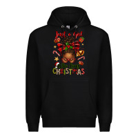 Black just a girl who loves christmas afro messy bun Premium Hoodie - texasbilliewilder