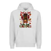 Dove Grey just a girl who loves christmas afro messy bun Premium Hoodie - texasbilliewilder