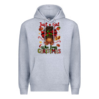 Heather Grey just a girl who loves christmas afro messy bun Premium Hoodie - texasbilliewilder