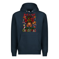 Navy just a girl who loves christmas afro messy bun Premium Hoodie - texasbilliewilder