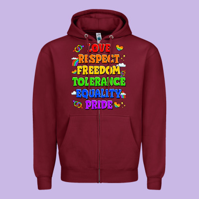 Love Respect Freedom Tolerance Equality Pride Zipper Hoodie Designed By Lillyallendesigns