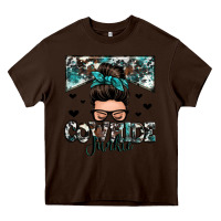 Chocolate Brown cowhide junkie messy bun Heavy Core Tee - Zillion Design Studio