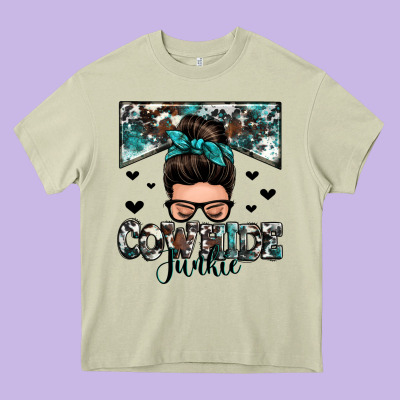 Cowhide Junkie Messy Bun Heavy Core Tee Designed By Zillion Design Studio