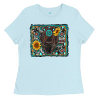 Baby Blue american bison wıth sunflower and gemstone Ladies Tee - RanaPortraitStore