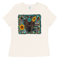 Bone american bison wıth sunflower and gemstone Ladies Tee - RanaPortraitStore