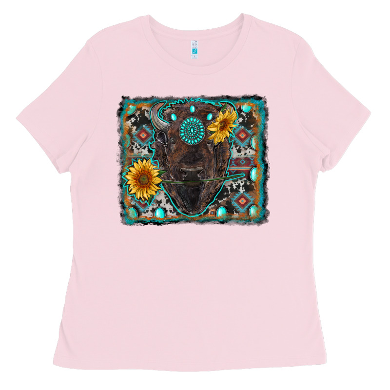 American Bison Wıth Sunflower And Gemstone Ladies Tee by RanaPortraitStore | Teevron