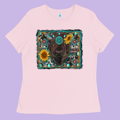 American Bison Wıth Sunflower And Gemstone Ladies Tee Designed By Ranaportraitstore