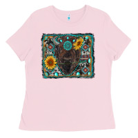Bubblegum Pink american bison wıth sunflower and gemstone Ladies Tee - RanaPortraitStore