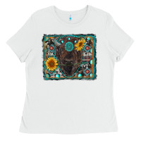 White american bison wıth sunflower and gemstone Ladies Tee - RanaPortraitStore