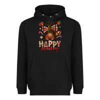 Black happy holidays christmas afro messy bun Heavyweight Hoodie - texasbilliewilder