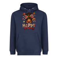 Navy happy holidays christmas afro messy bun Heavyweight Hoodie - texasbilliewilder