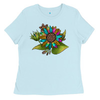 Baby Blue western sunflower Ladies Tee - JahusDesignShop