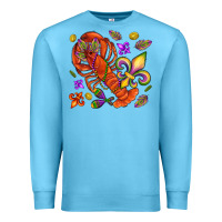 Ocean Blue Crawfish and fleur de lis Premium Sweatshirt - NancyCooperArtShop