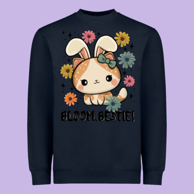 Bloom Bestie Cat Heavyweight Sweatshirt Designed By Maliassmallbusiness