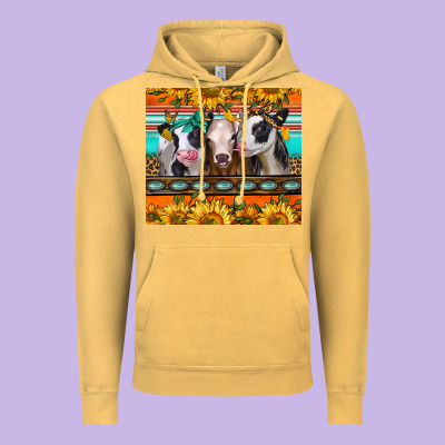 Heifers And Sunflowers Vintage Hoodie Designed By Jasminsmagicworld