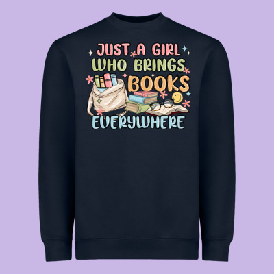 Just A Girl Who Brings Books Everywhere Heavyweight Sweatshirt Designed By Maliassmallbusiness