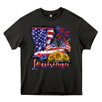 Asphalt 4th of july  louisiana map Heavy Core Tee - BarkalooDesign
