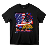 Black 4th of july  louisiana map Heavy Core Tee - BarkalooDesign