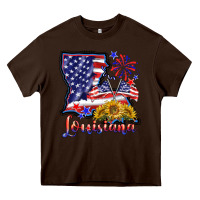 Chocolate Brown 4th of july  louisiana map Heavy Core Tee - BarkalooDesign