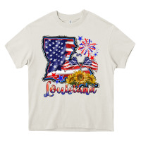 Cream 4th of july  louisiana map Heavy Core Tee - BarkalooDesign