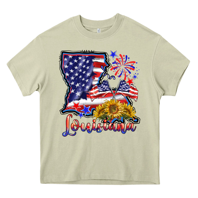 4th Of July  Louisiana Map Heavy Core Tee by BarkalooDesign | Teevron