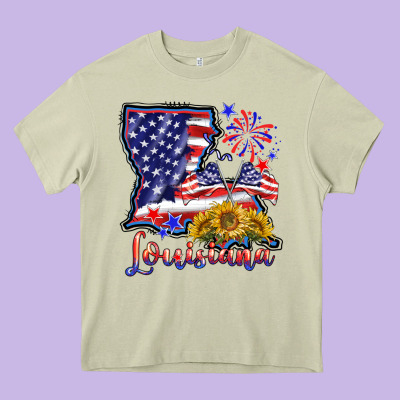 4th Of July  Louisiana Map Heavy Core Tee Designed By Barkaloodesign