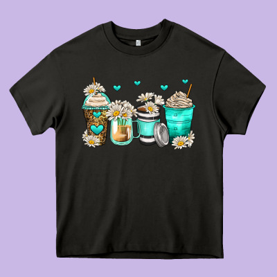 Daisy Coffee Cups Heavy Core Tee Designed By Zillion Design Studio