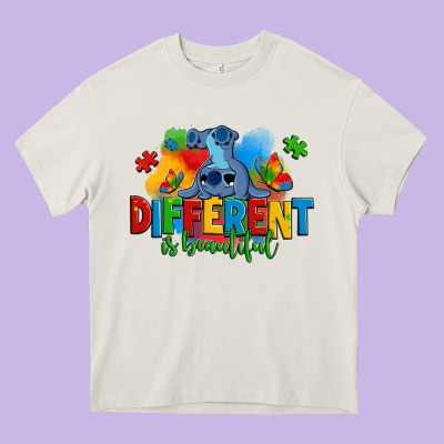 Different Is Beautiful Autism Stitch Heavy Core Tee Designed By Zillion Design Studio