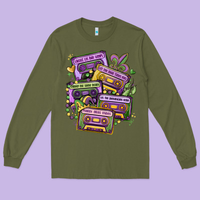 Mardi Gras Cassette Tapes Long Sleeve Tee Designed By Maliassmallbusiness