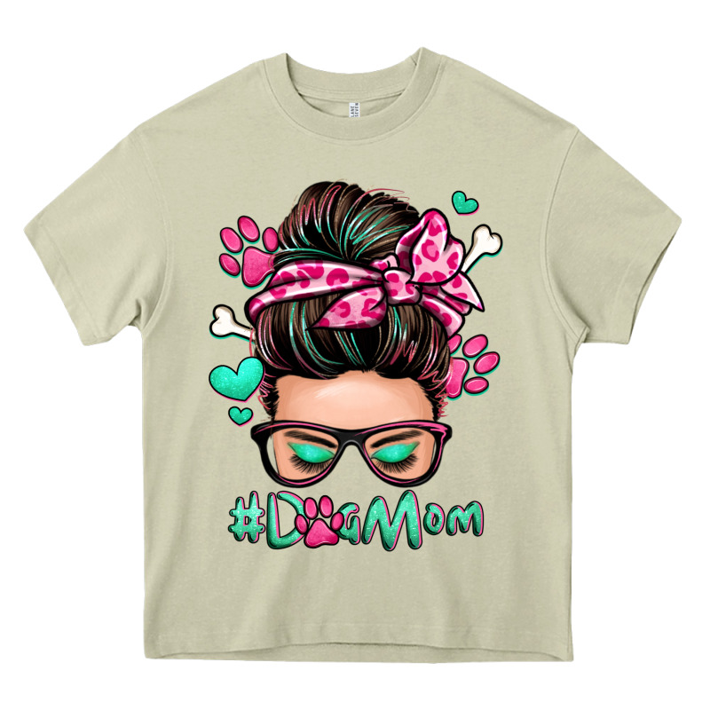 Dog Mom Messy Bun Heavy Core Tee by Zillion Design Studio | Teevron