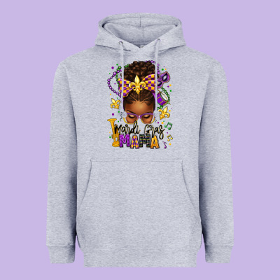 Mardi Gras Mama Afro Messy Bun Heavyweight Hoodie Designed By Texasbilliewilder