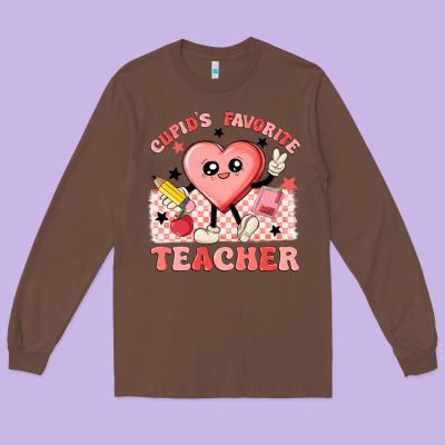 Cupid's Favorite Teacher Long Sleeve Tee Designed By Maliassmallbusiness