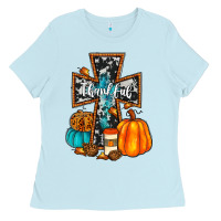 Baby Blue thankful cross Ladies Tee - JahusDesignShop