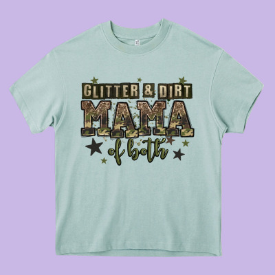 Glitter And Dirt Mama Of Both Heavy Core Tee Designed By Zillion Design Studio