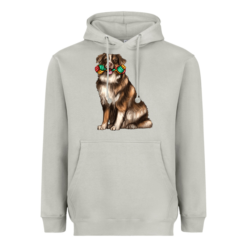 Australian Shepherd With Rope Toy Heavyweight Hoodie by texasbilliewilder | Teevron