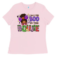 Bubblegum Pink I Put The Boo In The Boujie Messy Bun Ladies Tee - texasbilliewilder