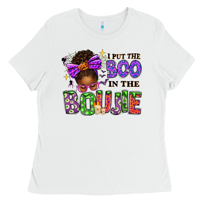 I Put The Boo In The Boujie Messy Bun Ladies Tee by texasbilliewilder | Teevron