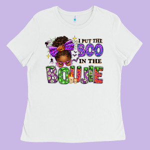 I Put The Boo In The Boujie Messy Bun Ladies Tee Designed By Texasbilliewilder