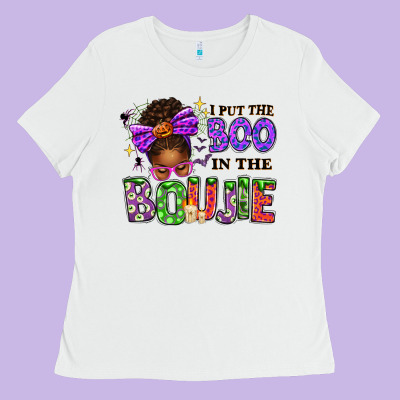 I Put The Boo In The Boujie Messy Bun Ladies Tee Designed By Texasbilliewilder