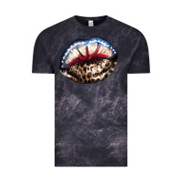 Cloud Black American lips leopard Vintage Tee - NancyCooperArtShop