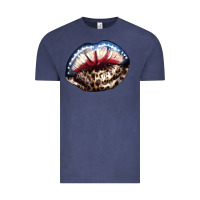 Vintage Denim American lips leopard Vintage Tee - NancyCooperArtShop