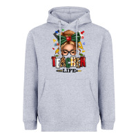Heather Grey teacher life blonde caucassian messy bun Heavyweight Hoodie - texasbilliewilder