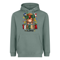 Teacher Life Blonde Caucassian Messy Bun Heavyweight Hoodie | Teevron