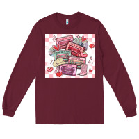 Burgundy valentine's day cassette tapes Long Sleeve Tee - MaliasSmallBusiness