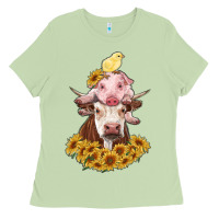 Matcha cow with pig and chick Ladies Tee - RanaPortraitStore