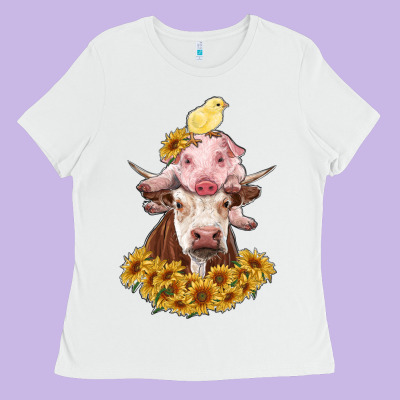 Cow With Pig And Chick Ladies Tee Designed By Ranaportraitstore
