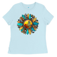 Baby Blue sunset sunflower Ladies Tee - JahusDesignShop