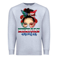 Heather Grey Mexican American Messy Bun Premium Sweatshirt - texasbilliewilder