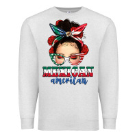 Oatmeal Heather Mexican American Messy Bun Premium Sweatshirt - texasbilliewilder