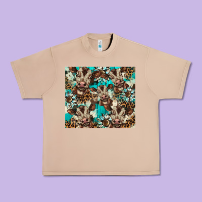 Western Cowhide Sunflower Baby Cow Urban Heavy Tee Designed By Barkaloodesign